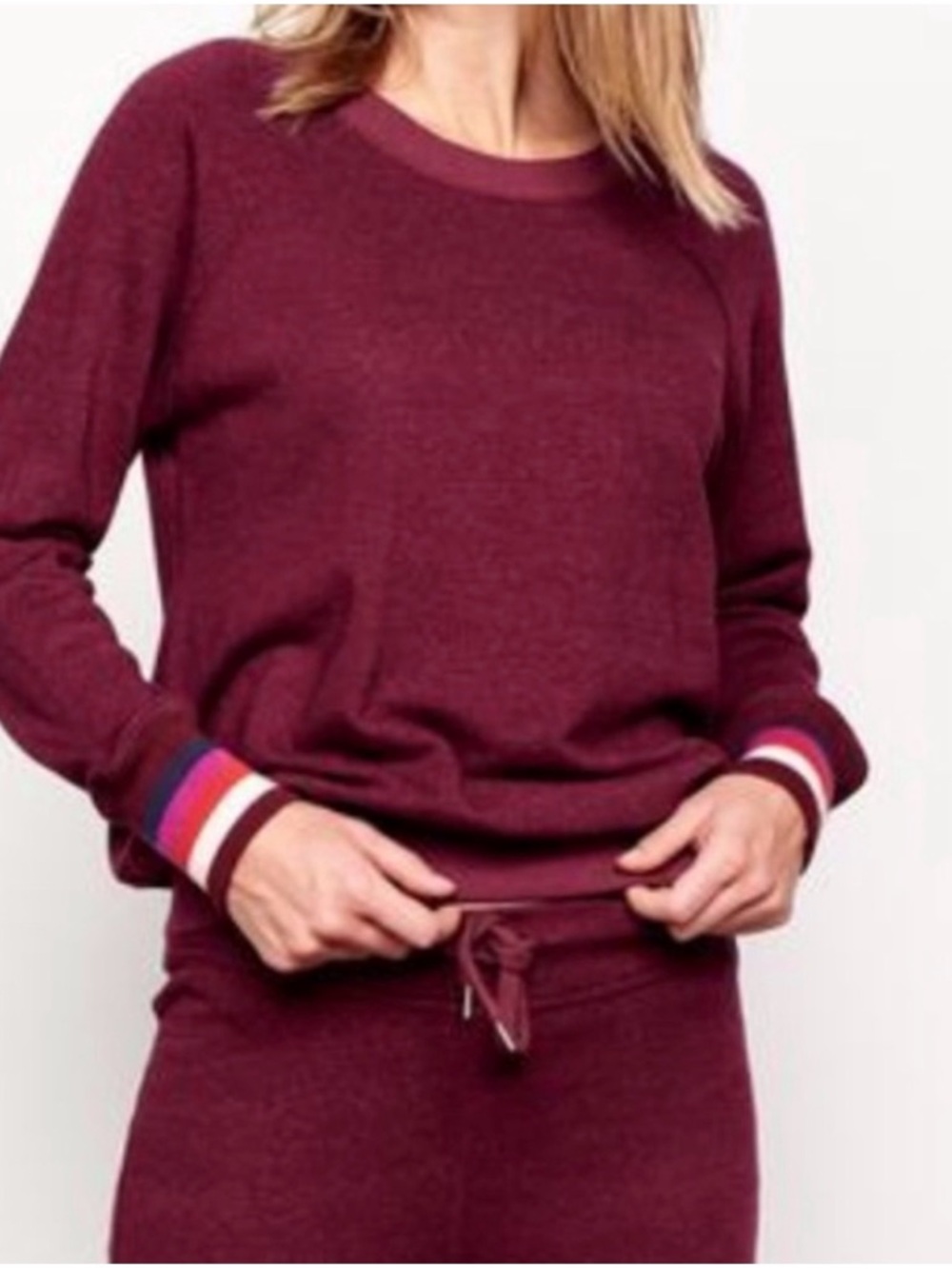 Sundry Burgundy Rainbow Cuff Sweatshirt Size Small Raglan Stripe Sleeve Pullover